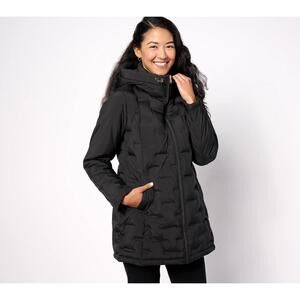 NWT Susan Graver Heat Press Mixed Media Jacket with Hood Black Size XXS